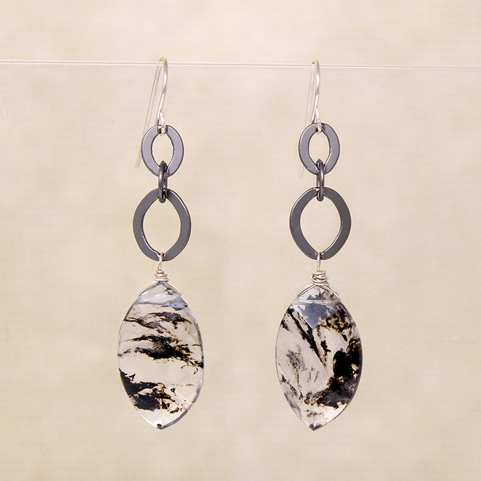 Moss Agate & Sterling Chain Earrings by Brin
