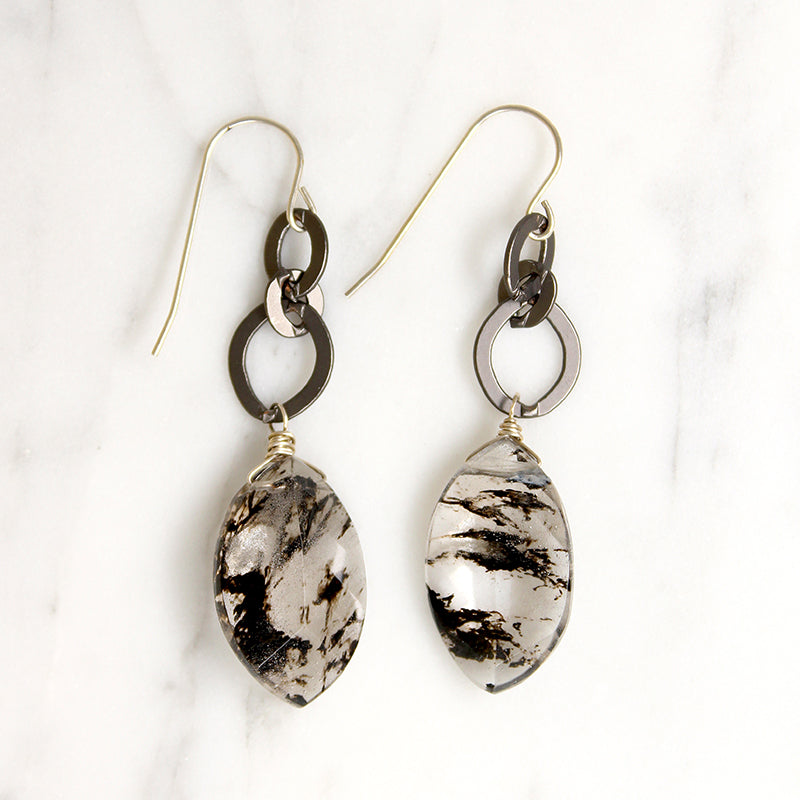 Moss Agate & Sterling Chain Earrings by Brin