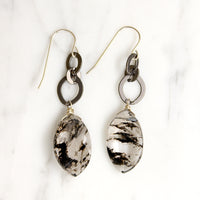 Moss Agate & Sterling Chain Earrings by Brin