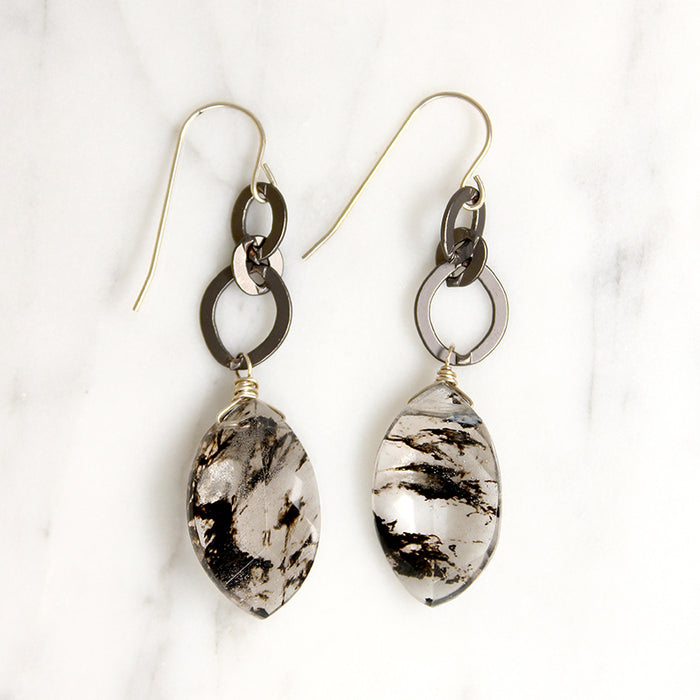Moss Agate & Sterling Chain Earrings by Brin