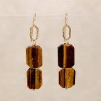 Hammered Gold Fill Links & Tiger's Eye Earrings by Brin