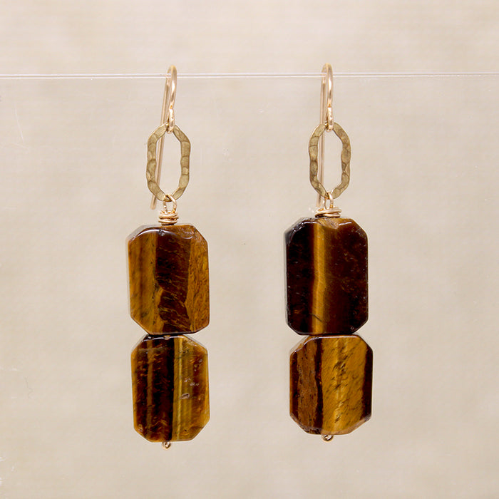 Hammered Gold Fill Links & Tiger's Eye Earrings by Brin
