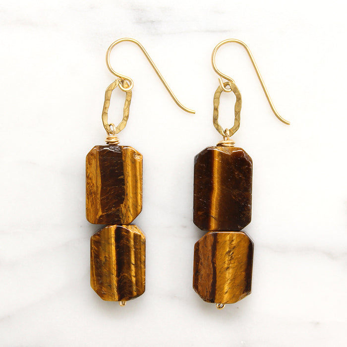 Hammered Gold Fill Links & Tiger's Eye Earrings by Brin