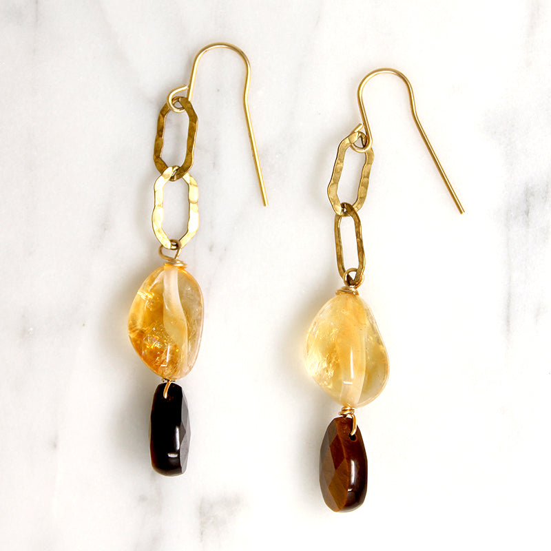 Sunny Citrine & Silky Tiger's Eye Earrings by Brin