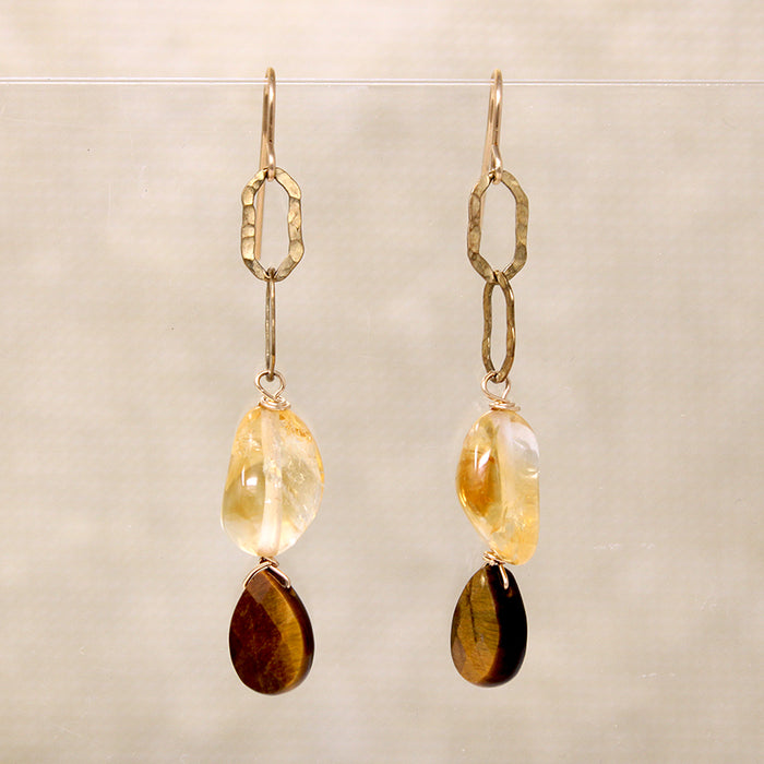 Sunny Citrine & Silky Tiger's Eye Earrings by Brin