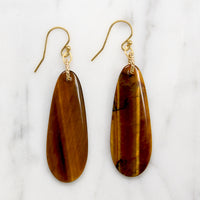 Golden Tigers Eye & Engraved Link Earrings by Brin