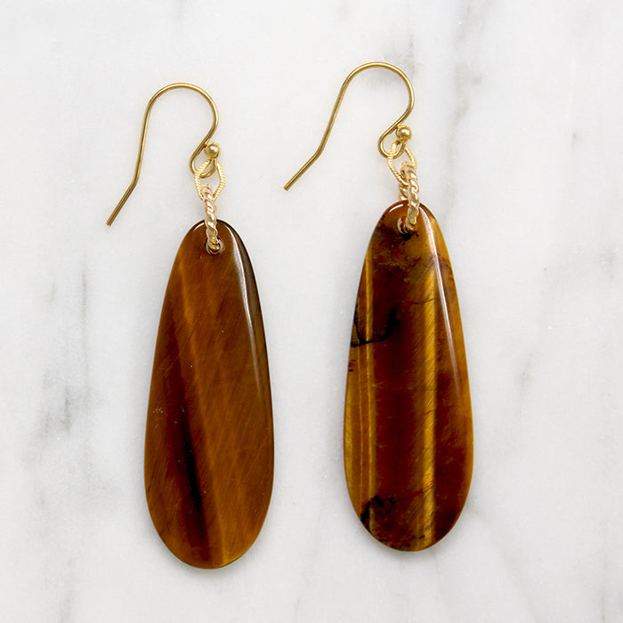 Golden Tigers Eye & Engraved Link Earrings by Brin