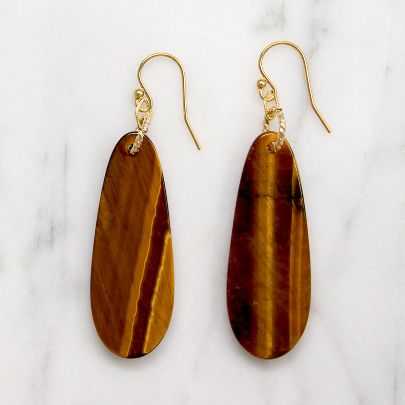 Golden Tigers Eye & Engraved Link Earrings by Brin