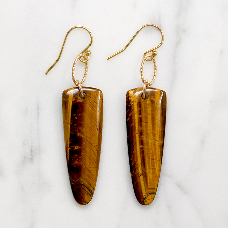 Silky Tigers Eye Arrowhead Earrings by Brin
