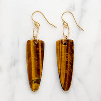 Silky Tigers Eye Arrowhead Earrings by Brin