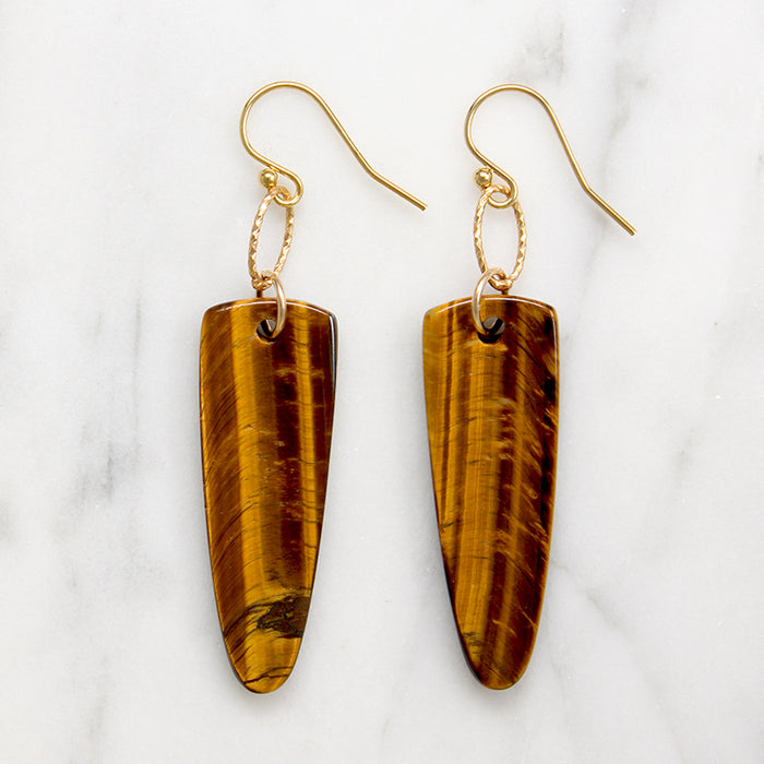 Silky Tigers Eye Arrowhead Earrings by Brin