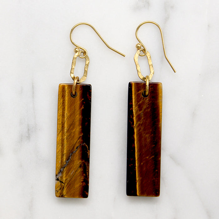Tigers Eye Pillars & Hammered Links Earrings by Brin
