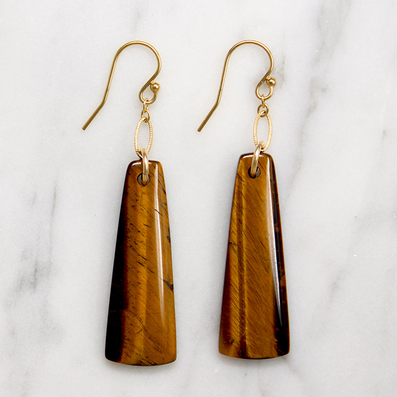 Glossy Tigers Eye Pendulum Earrings by Brin