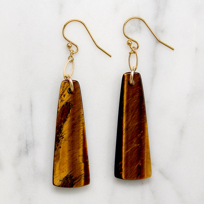 Glossy Tigers Eye Pendulum Earrings by Brin