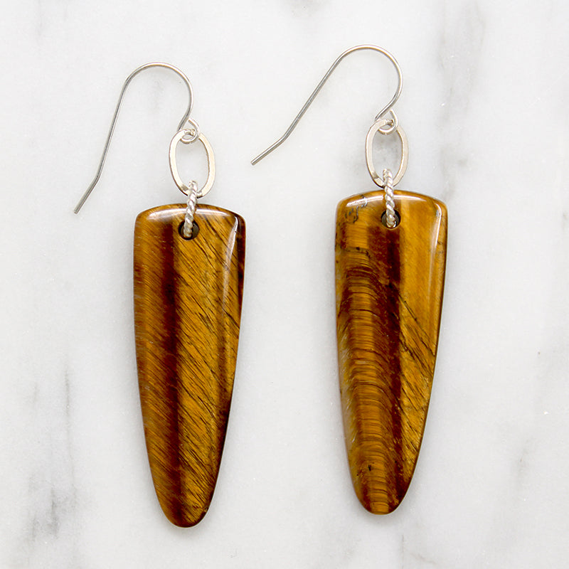 Tigers Eye Arrowhead & Sterling Earrings by Brin