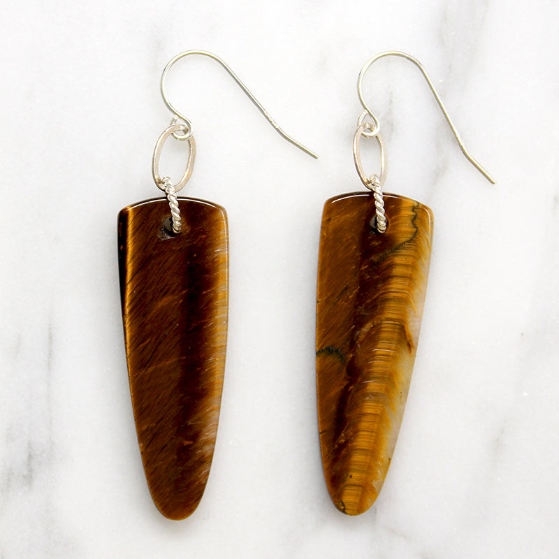 Tigers Eye Arrowhead & Sterling Earrings by Brin