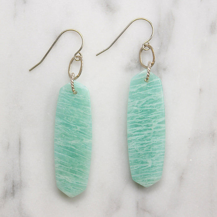 Oblong Amazonite Drops & Sterling Links Earrings by Brin