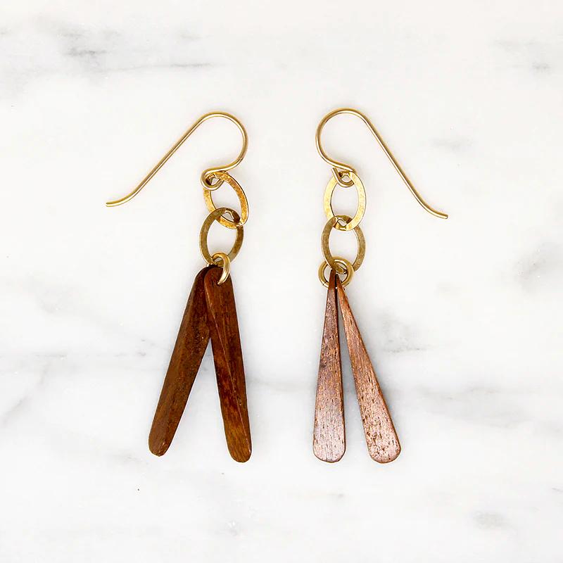 Wood & Brass Whirligig Earrings by Brin