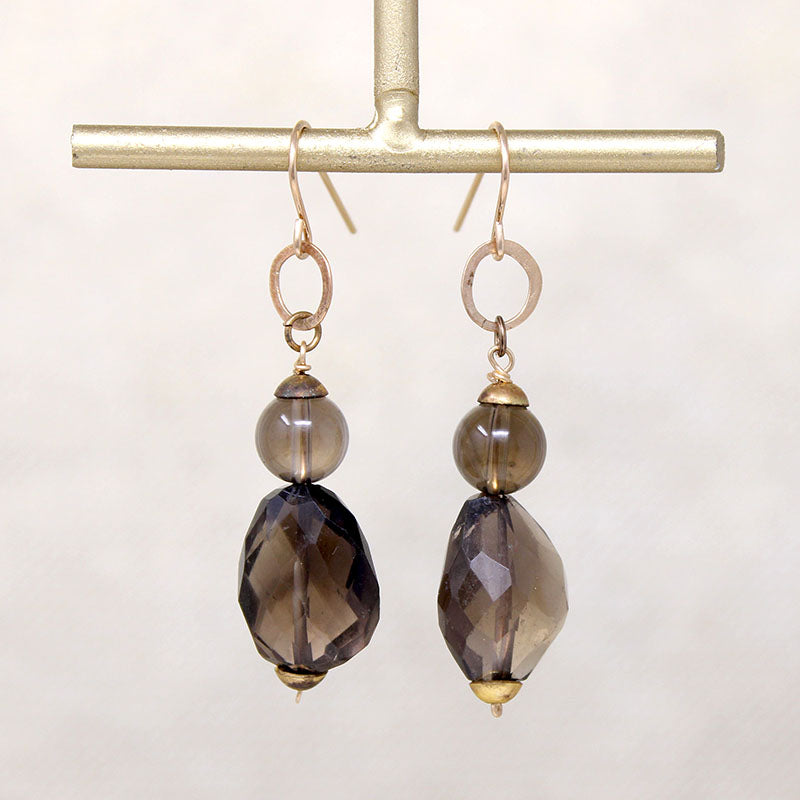 Autumnal Smoky Quartz & Brass Earrings by Brin