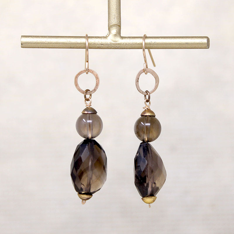 Autumnal Smoky Quartz & Brass Earrings by Brin