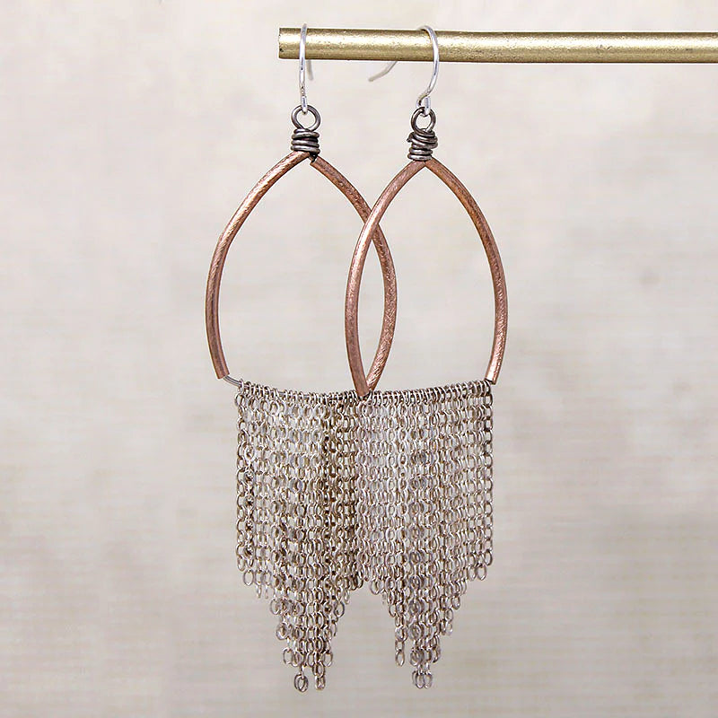 Dancing Queen Brass & Silver Fringe Earrings by Brin