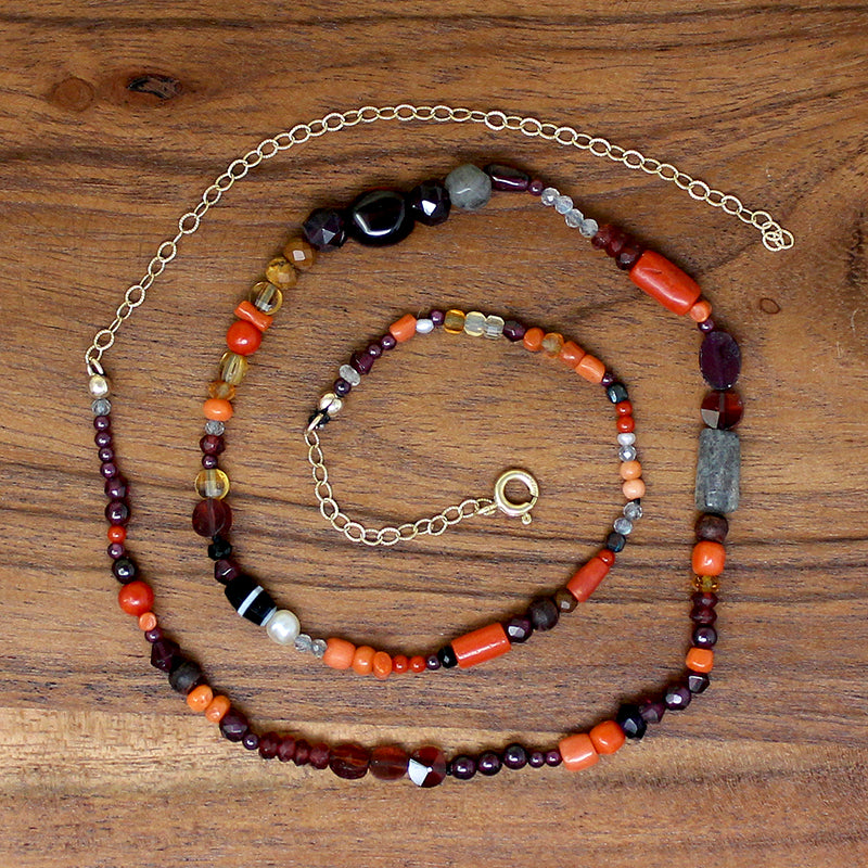 Fiery Gemstone Bead Necklace by Brin