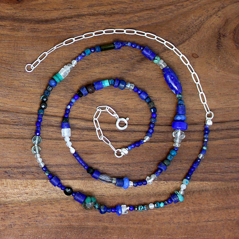 Midnight Blue & White Gemstone Bead Necklace by Brin