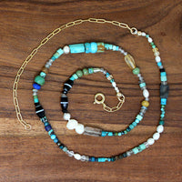 Blue, Green & Gold Gemstone Bead Necklace by Brin