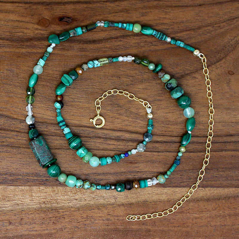 Deep, Dark Green Gemstone Bead Necklace by Brin