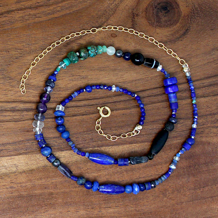 Black & Blue Bead Necklace with Rich Accents by Brin