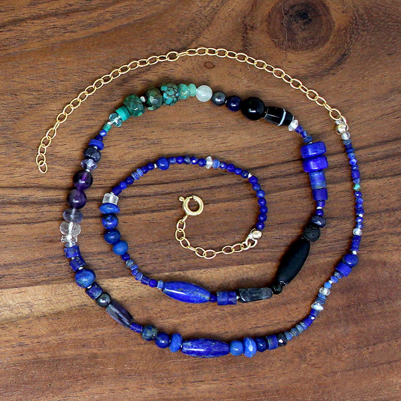 Black & Blue Bead Necklace with Rich Accents by Brin