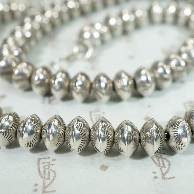 Navajo Rocker Design Silver Beaded Necklace