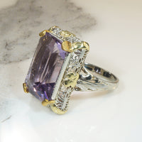 White and Yellow Gold Filigree Amethyst Ring
