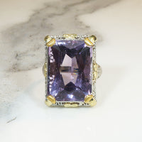White and Yellow Gold Filigree Amethyst Ring