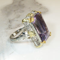 White and Yellow Gold Filigree Amethyst Ring