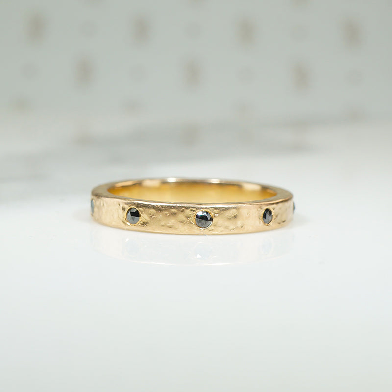Hammered 18k Band with Black Diamonds