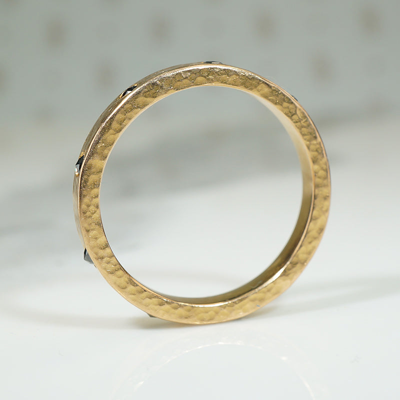 Hammered 18k Band with Black Diamonds