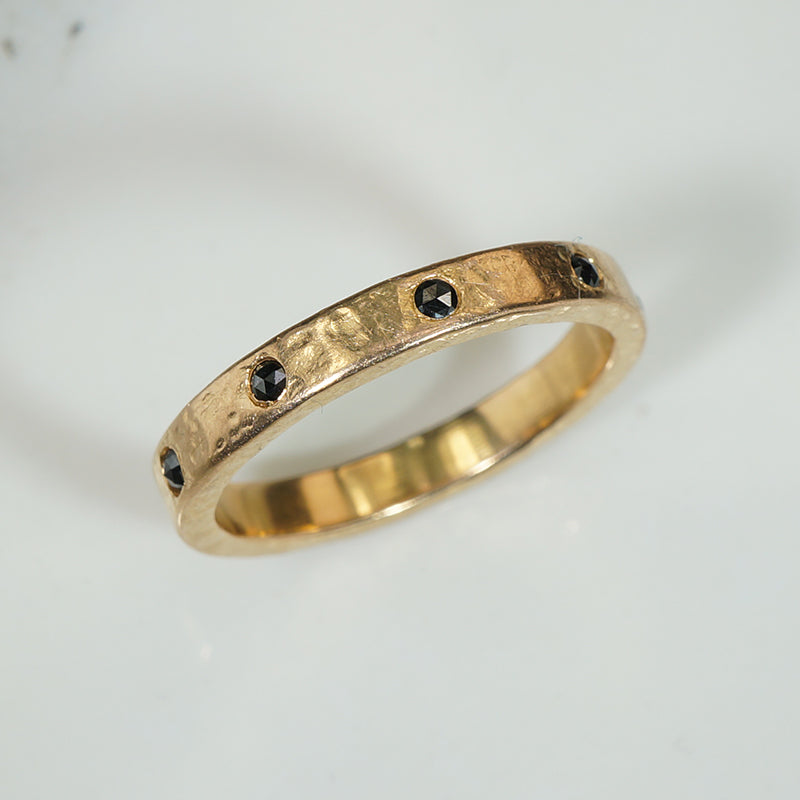 Hammered 18k Band with Black Diamonds