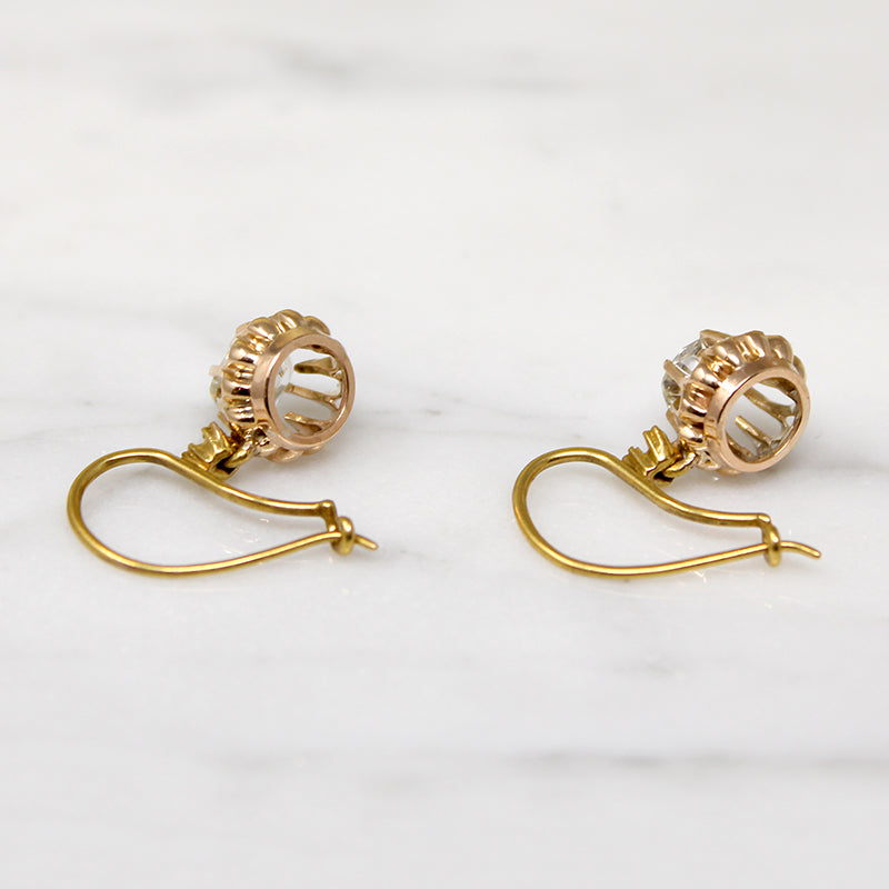 Old Mine Diamond Drop Earrings with Carriage Covers