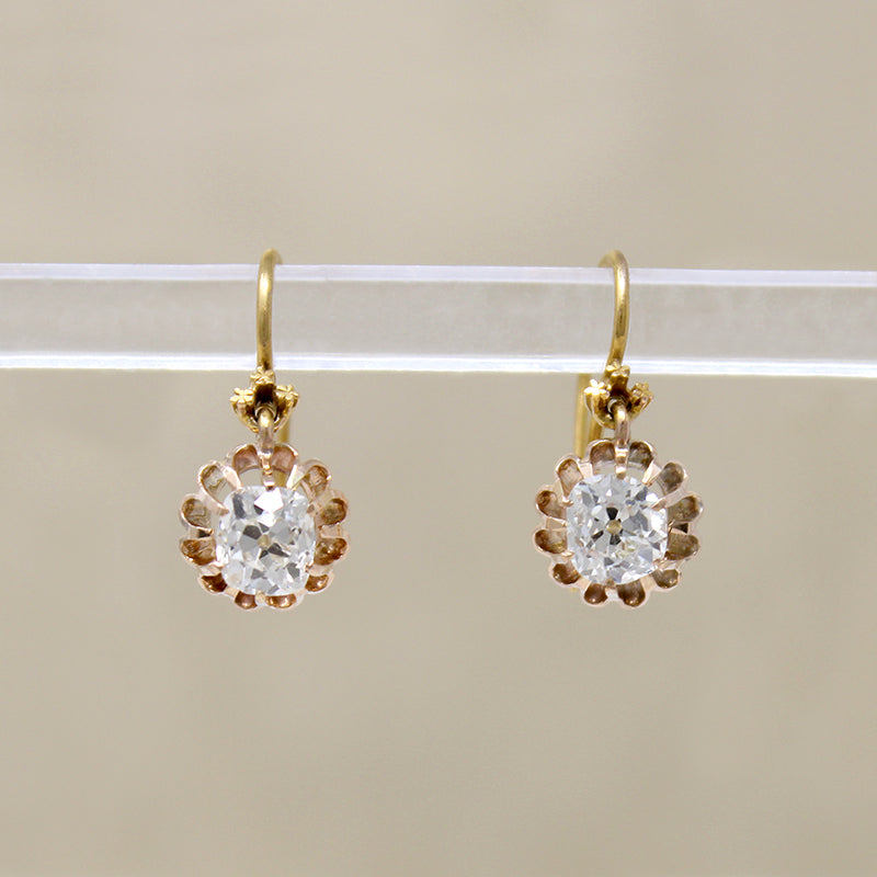 Old Mine Diamond Drop Earrings with Carriage Covers