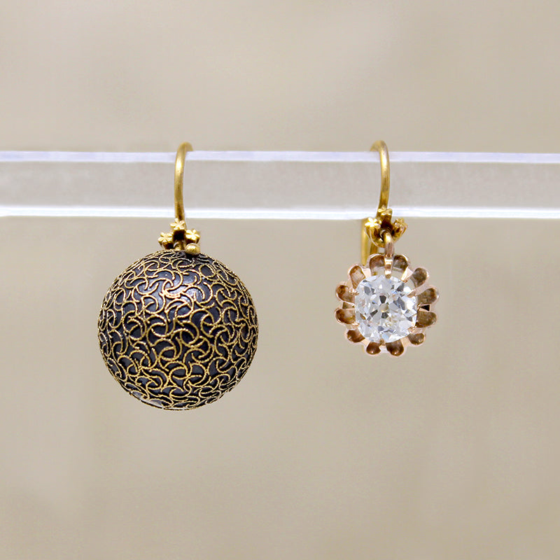 Old Mine Diamond Drop Earrings with Carriage Covers