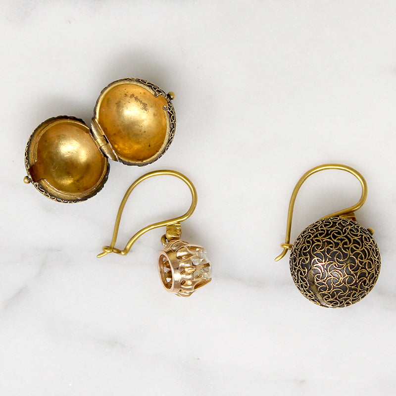 Old Mine Diamond Drop Earrings with Carriage Covers