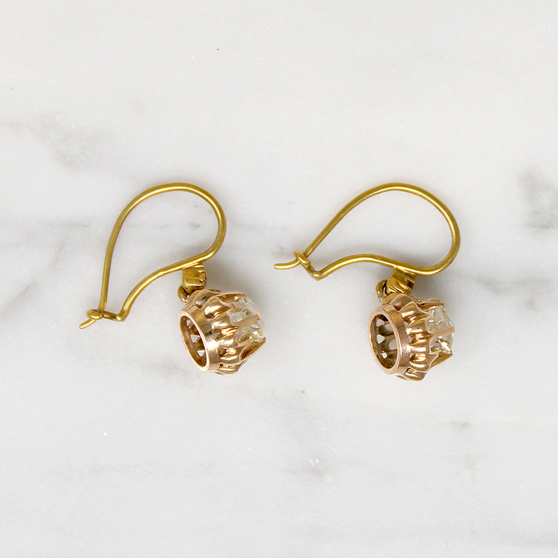 Old Mine Diamond Drop Earrings with Carriage Covers