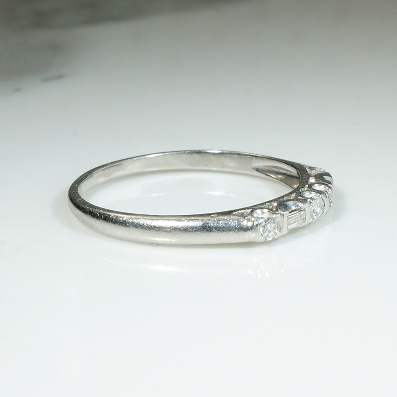 Elevated Baguette & Round Diamond Platinum Band