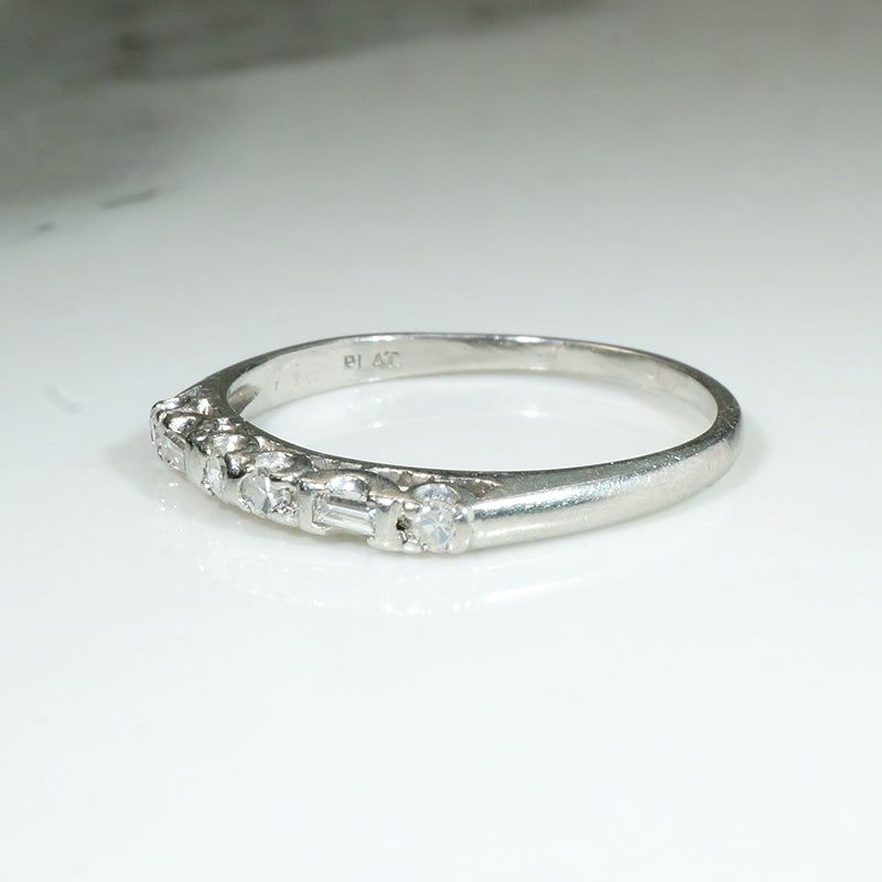 Elevated Baguette & Round Diamond Platinum Band
