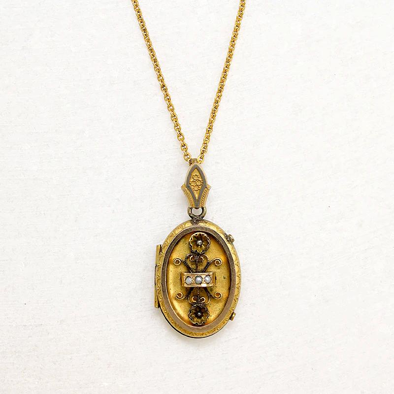 Elaborate Gold Filled Victorian Locket with Pearls