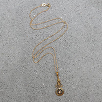 Dainty Engraved Oak Leaves Gold & Diamond Lavalier 