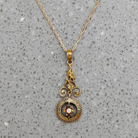 Dainty Engraved Oak Leaves Gold & Diamond Lavalier 