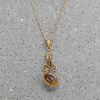 Dainty Engraved Oak Leaves Gold & Diamond Lavalier 