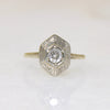 Decorative Old Mine Cut Diamond in White and Green Gold Ring